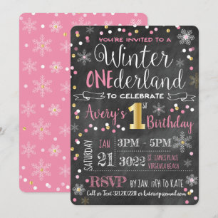 Chalkboard Winter ONE-derland First Birthday Inbjudningar