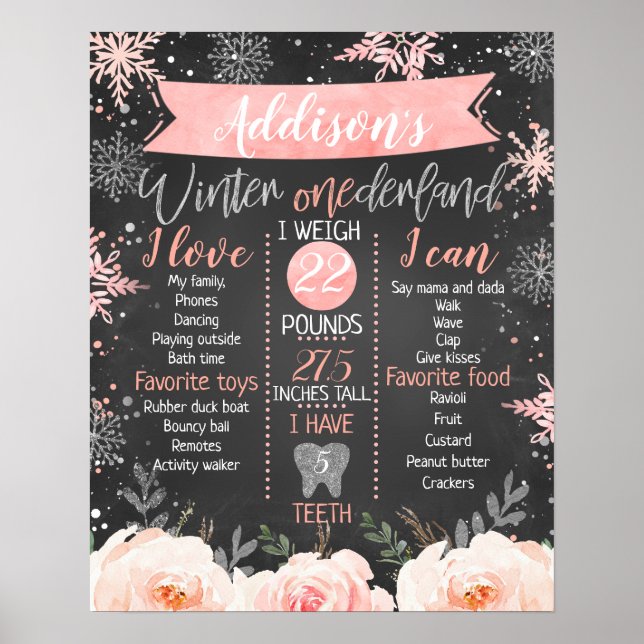 Chalkboard Winter Onederland Milestone Birthday Poster (Framsidan)