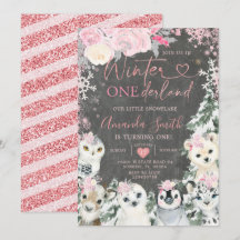 Chalkboard Winter Rosa Animal Onederland Birthday