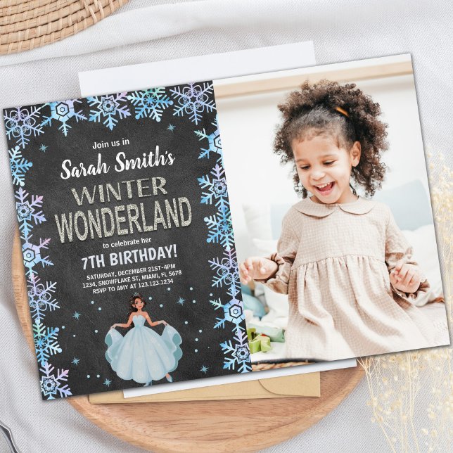 ChalkBoard Winter Wonderland-inbjudningar med foto Inbjudningar (ChalkBoard Winter Wonderland Invitations w photo)