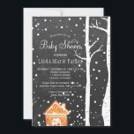 Chalkboard wonderland rustik vinterbabydusch inbjudningar<br><div class="desc">Mall för inbjudan till chic för barnduschmunk i Rustic land med stil med ett gingerbrödhus, fallande snö och fåglarlandskap i träd på mörk grått-kolkritbakgrund. Fyll i informationen på plats. Du kan välja att anpassa den ytterligare genom att ändra typsnitt och färg på text. — Inbjudan är lämplig för elegantens berg,...</div>