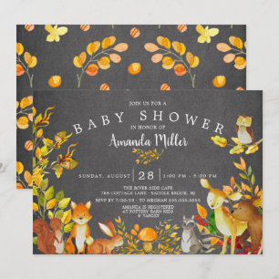 Chalkboard Woodland Forest Animals Baby Shower Inbjudningar