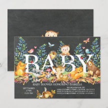 Chalkboard Woodland Neutralt Baby Shower-inbjudan