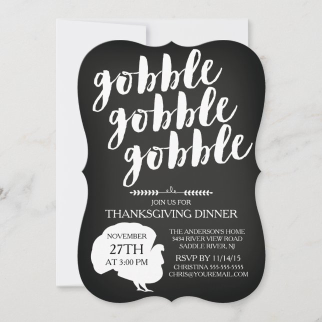 ChalkboardGobble Gobble Turkey Thanksgiving Middag Inbjudningar (Framsida)