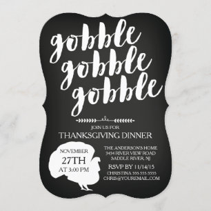 ChalkboardGobble Gobble Turkey Thanksgiving Middag Inbjudningar