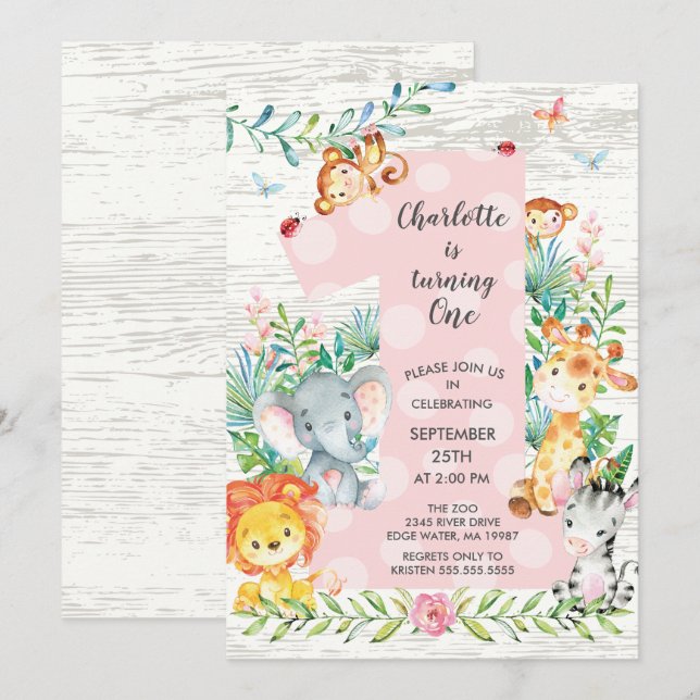 ChalkboardJungle Big One Girls Birthday-inbjudan Inbjudningar (Fram/baksida)