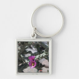 Challa Cactus in bloom Fyrkantig Silverfärgad Nyckelring