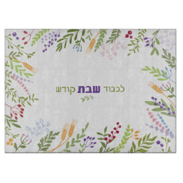 Challah Cutter Board Shabbat Blommigt Hebrew 