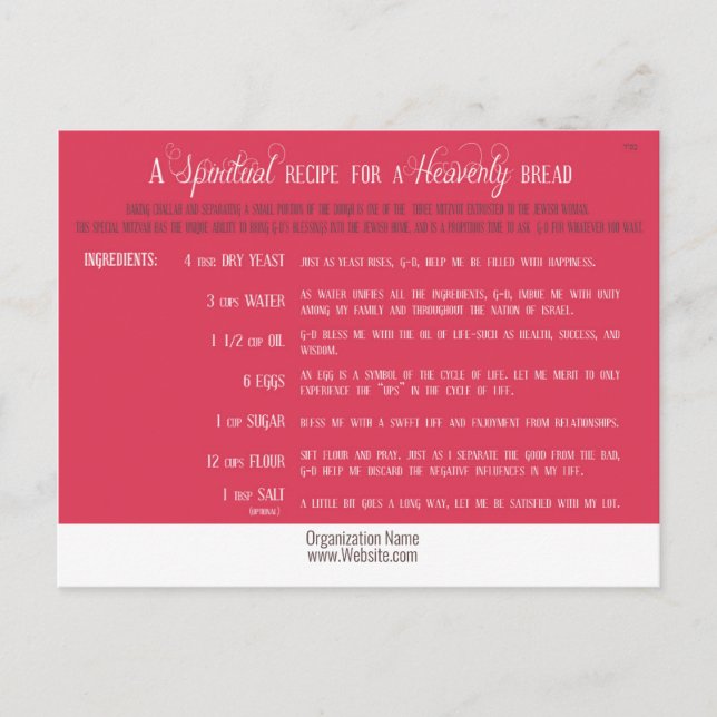 Challah Recipe-vykort Vykort (Framsida)