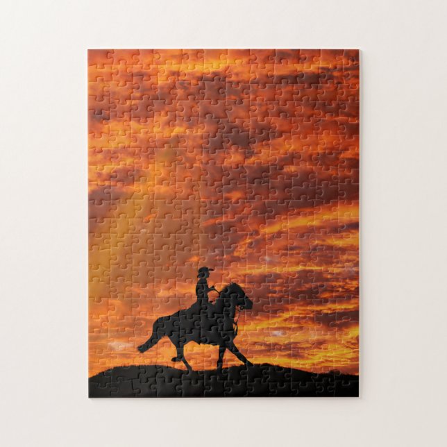 Challenging mellan Cowboys och Sunset Toppen Pussel (Vertikal)