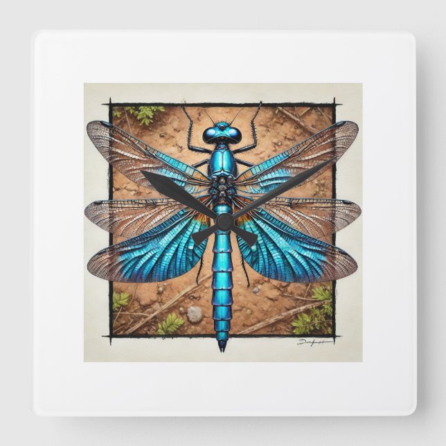 Chalybeothemis Dragonfly 210824IREF213 - Watercolo Fyrkantig Klocka (Framsida)