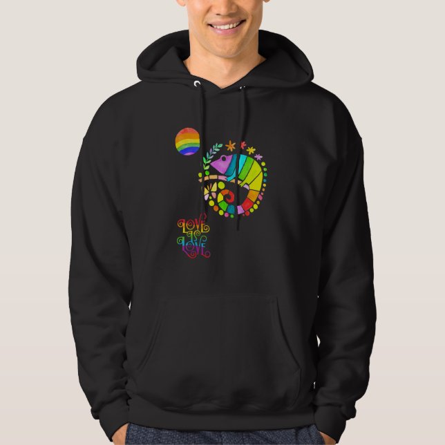 Chamaleon Watercolor Pride  Vibrant Rainbow Design Hoodie (Framsida)