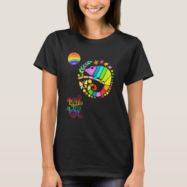 Chamaleon Watercolor Pride  Vibrant Rainbow Design T Shirt (Framsida)