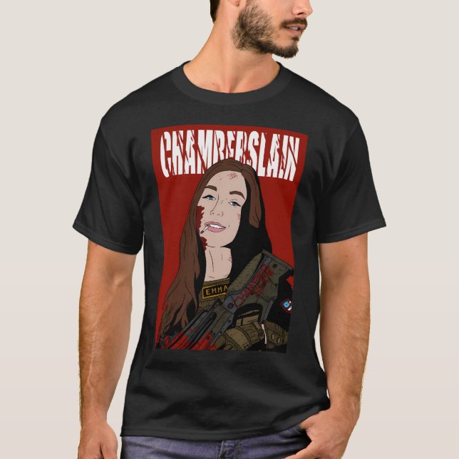 Chamberlain Chamberslain. Badass Action Hero Emma. T Shirt (Framsida)