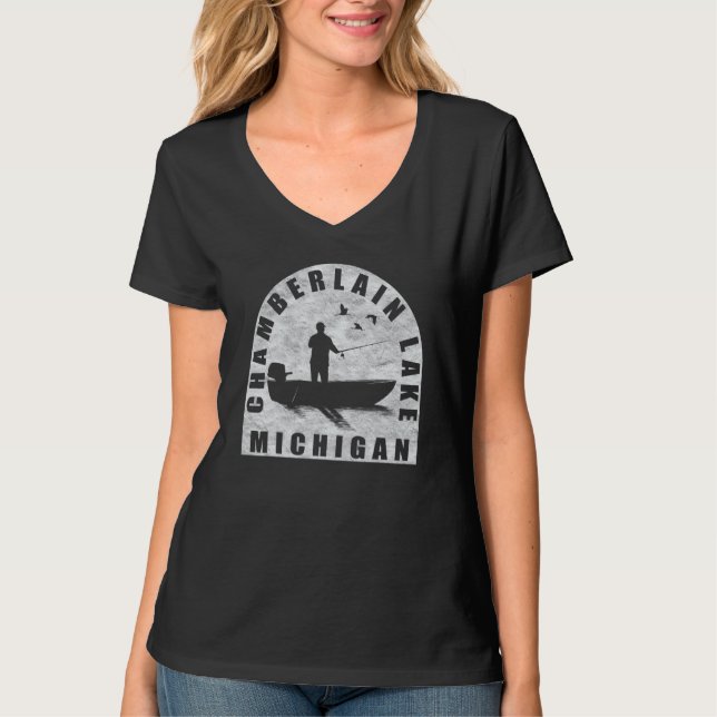 Chamberlain Sjö Fishing Michigan T Shirt (Framsida)