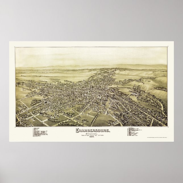 Chambersburg, PA Panoramic Karta - 1894 Poster (Framsidan)