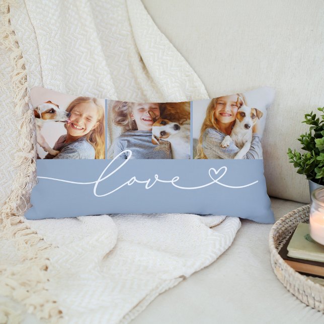 Chambray Blå Kärlek Hjärtmanus 3 Foto Lumbarkudde (Skapare uppladdad)