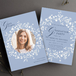 Chambray Blue White Wildblomme Wandesen Studenten Inbjudningar