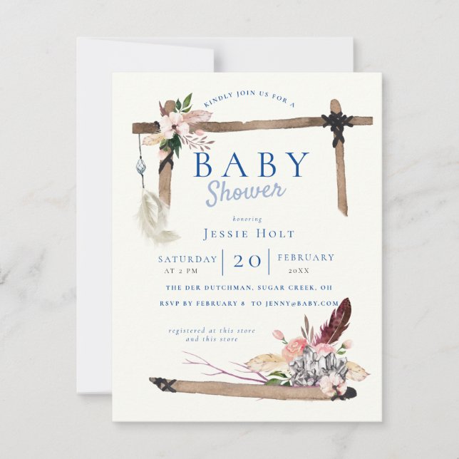 Chambray Boho BabyShower Inbjudningar (Framsida)