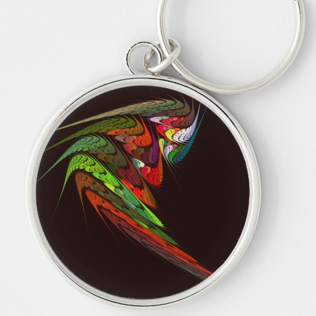 Chameleon Abstrakt Art Small Rund Silverfärgad Nyckelring (Framsidan)