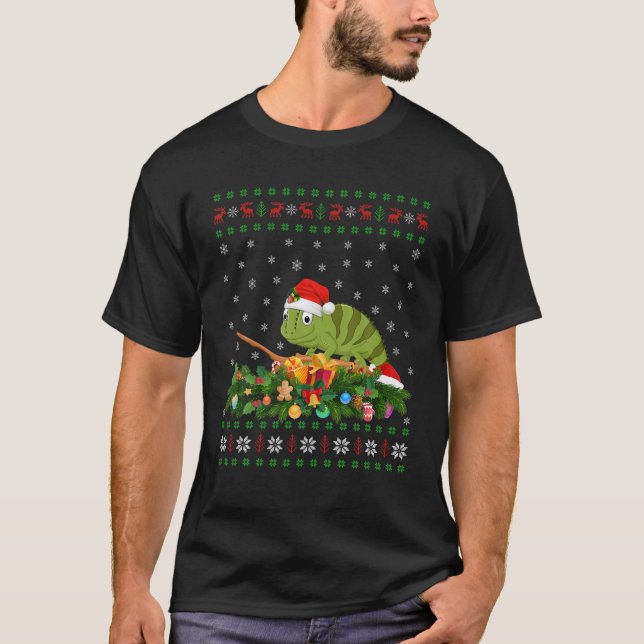 Chameleon Animal Lover Santa Hat Ugly Chameleon Ch T Shirt (Framsida)
