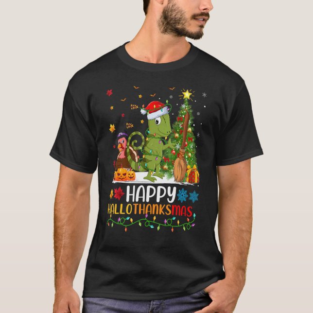 Chameleon Animal Lycklig Chameleon Hellothanksmas T Shirt (Framsida)