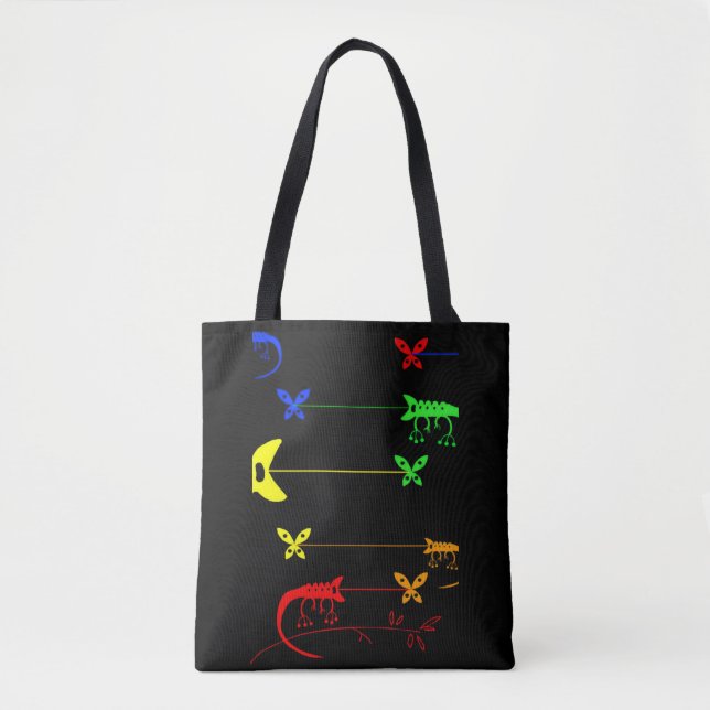 Chameleon Art, Rainbow Chameleon Tote Shopping bag Tygkasse (Framsida)