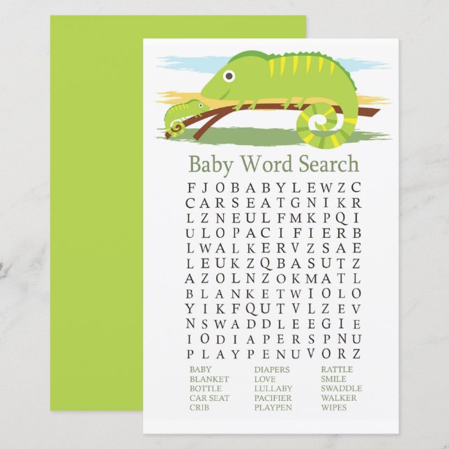 Chameleon Baby Shower Ord Search Game (Fram/baksida)