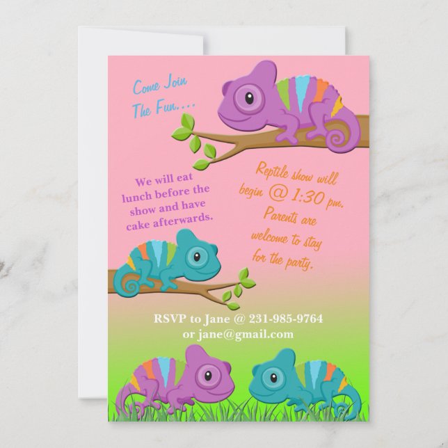 Chameleon Birthday-inbjudan Inbjudningar (Baksida)