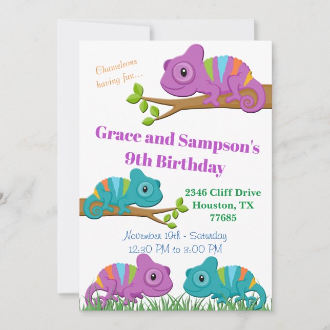 Chameleon Birthday-inbjudan Inbjudningar (Framsida)