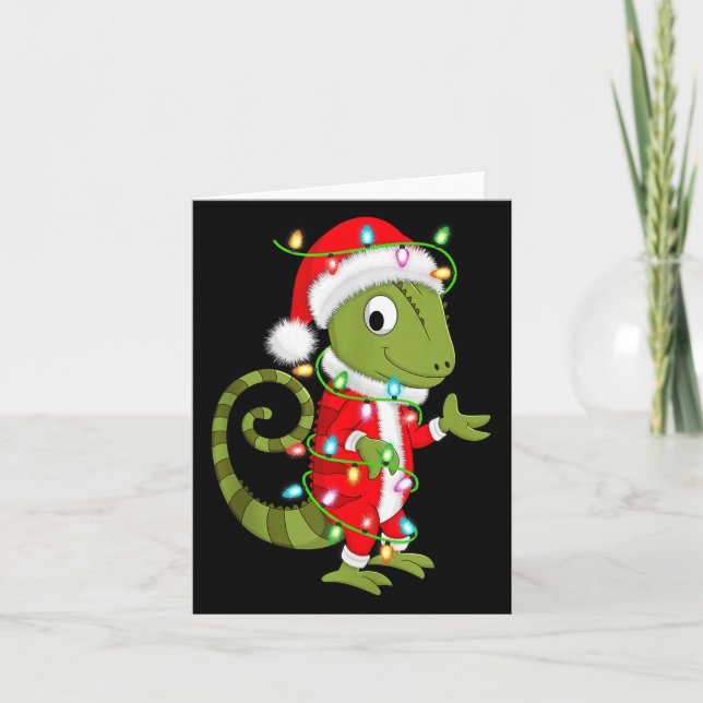 Chameleon Christmas Lights Santa Costume Cute Anim Kort (Framsida)