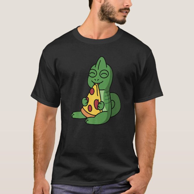Chameleon Eating Pizza Pet T Shirt (Framsida)