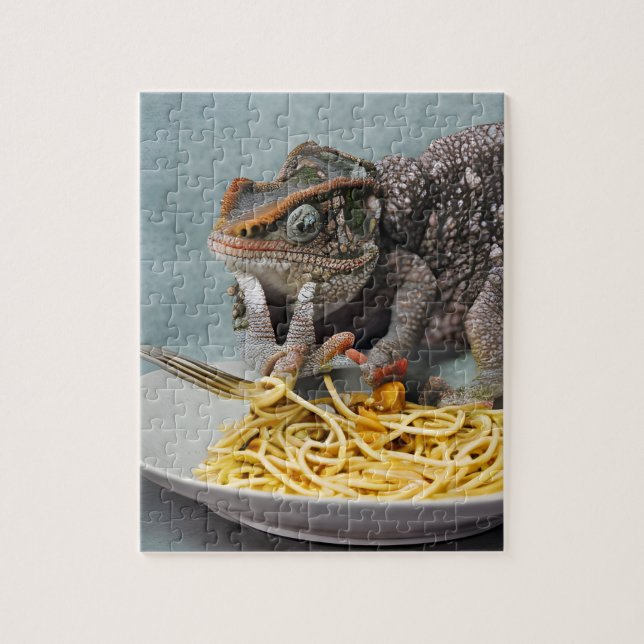 Chameleon Eating Spaghetti Jigszle Puzzle Pussel (Vertikal)