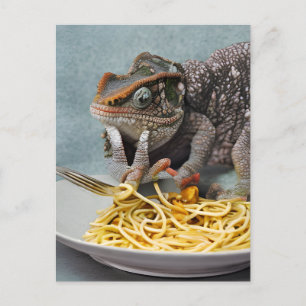 Chameleon Eating Spaghetti Vykort