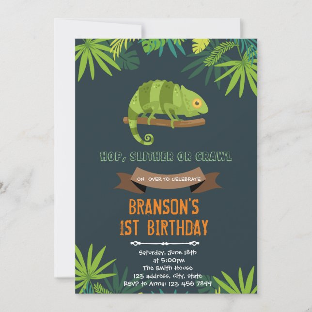 Chameleon födelsedagsfest inbjudan (Framsida)