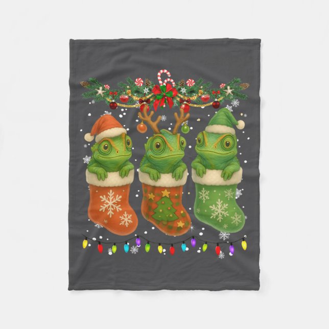 Chameleon In Christmas Socks Lights Chameleon Xmas Fleecefilt (Framsidan)