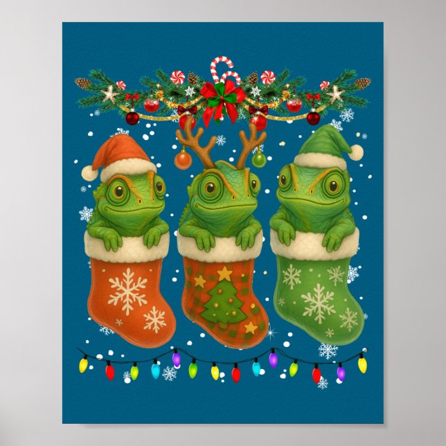 Chameleon In Christmas Socks Lights Chameleon Xmas Poster (Framsidan)