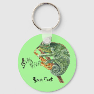 Chameleon Jazz Saxophone Anpassningsbar Text Nyckelring