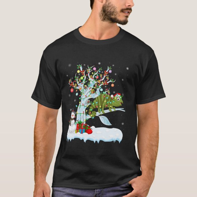 Chameleon Julafton Lighting Träd Santa Hat Chamele T Shirt (Framsida)