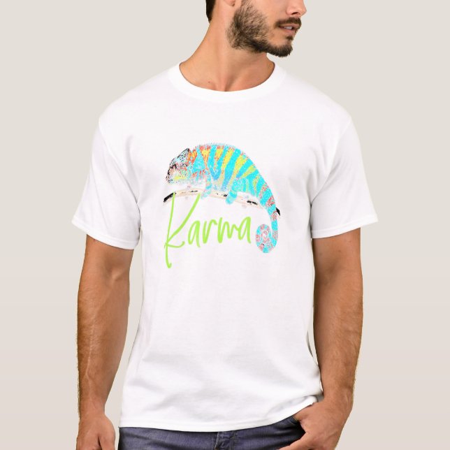 Chameleon Karma Pun Retro Lizard 1980 T Shirt (Framsida)
