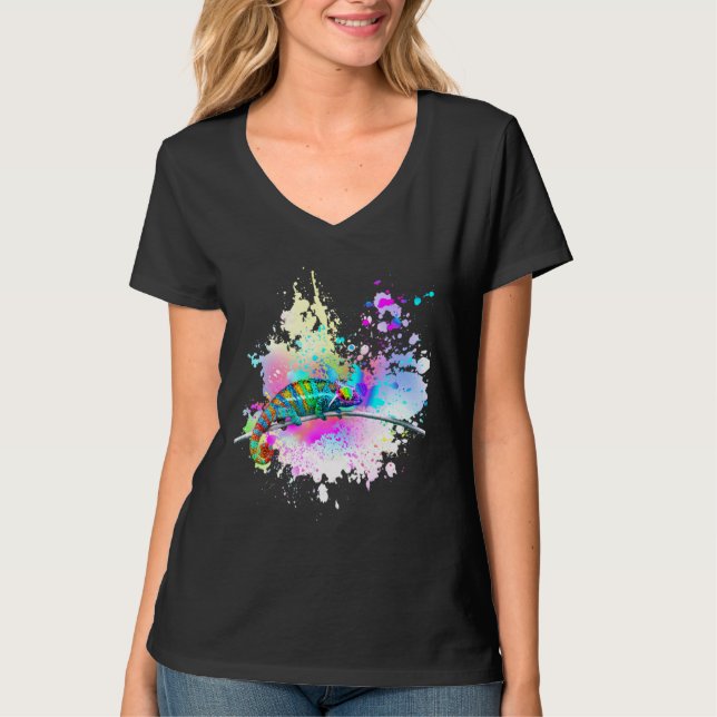 Chameleon Lizard Rainbow Heart Kärlek Glasses Sung T Shirt (Framsida)
