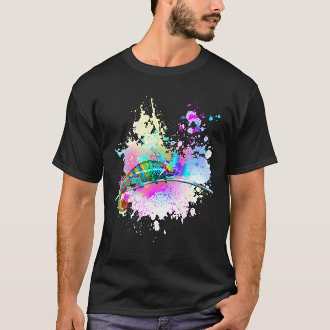 Chameleon Lizard Rainbow Heart Kärlek Glasses Sung T Shirt (Framsida)