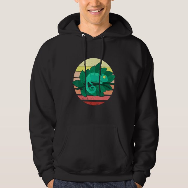Chameleon Lizard Retro Sunset Reptiles Hoodie (Framsida)