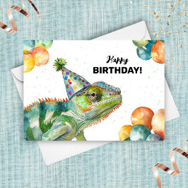 Chameleon Lizard Vild Animal Colorful Hat Birthday Kort