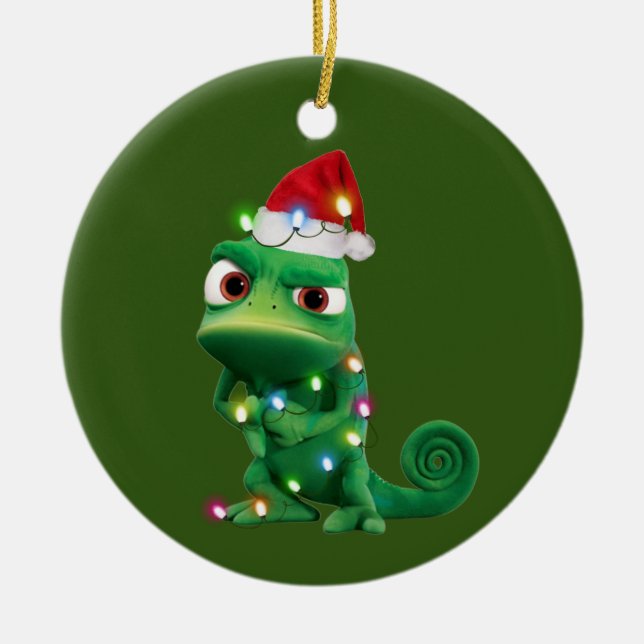 Chameleon med hög jultomte julgransprydnad keramik (Framsidan)