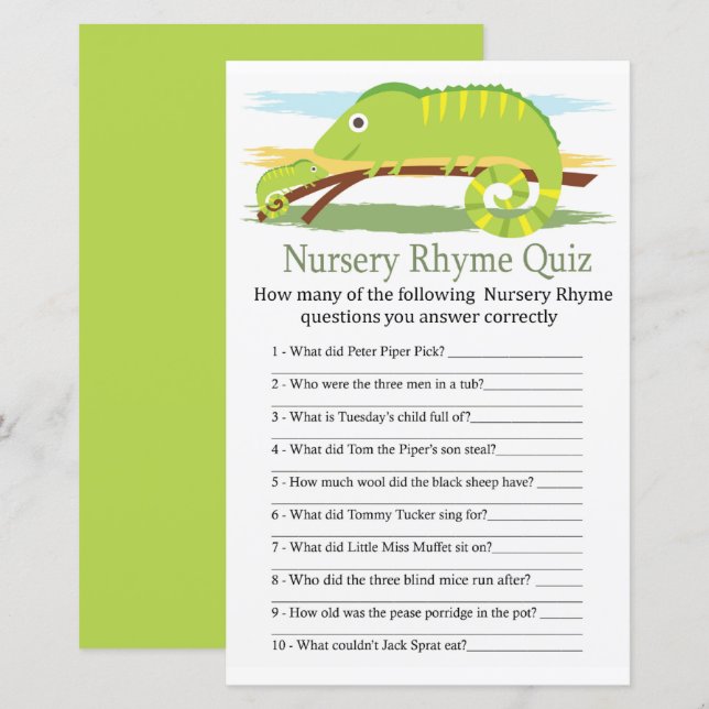 Chameleon Nursery Rhyme Quiz babyduschspel (Fram/baksida)