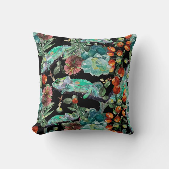 Chameleon och Succulent Pillow Kudde (Framsida)
