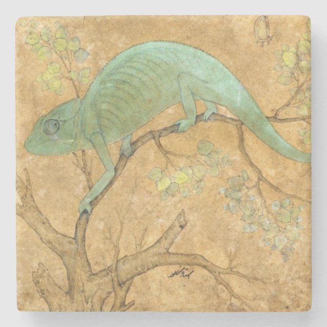 Chameleon (ödla) (Reptile) (Mughal Art) (asiatisk) Stenunderlägg (Framsidan)