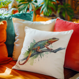 chameleon på ett gren vattenfärgsvibrerande färg kudde