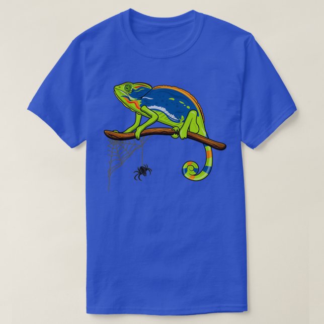 Chameleon på gren byter färg efter spindel i ter t shirt (Design framsida)